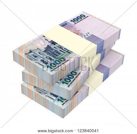 Tanzanian shilling bills isolated on white background. 3D illustration.