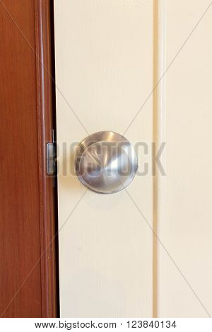 handle of the door on wood background.