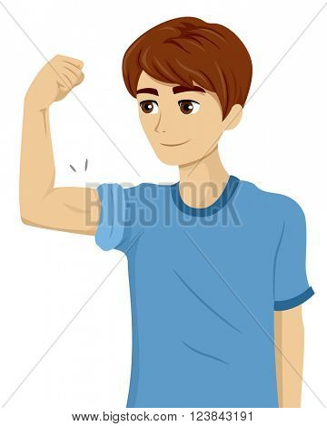 Illustration of a Teenage Guy Undergoing Puberty Checking His Biceps