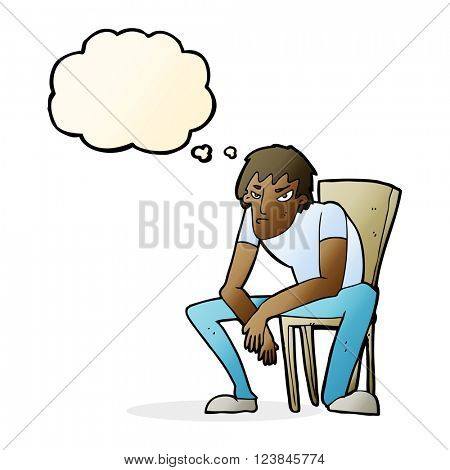 cartoon dejected man with thought bubble