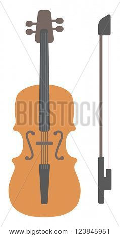 Wooden violin with bow