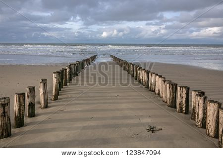 On the beach of Zealand, Netherlands overlooking the North Sea.