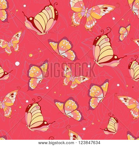 Butterfly Pattern on a bright red background