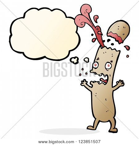 cartoon undercooked sausage with thought bubble