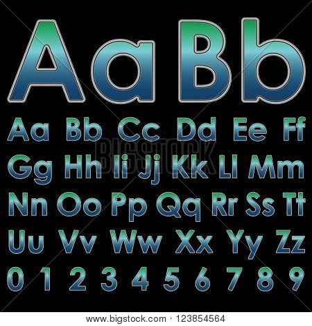 Alphabet silver wire pseudo 3d blue letters on a black