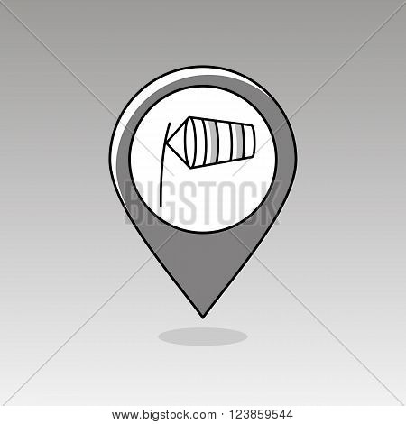 Windsocks inflated by wind at the airport runway pin map icon. Map pointer. Map markers. Meteorology. Weather. Vector illustration eps 10