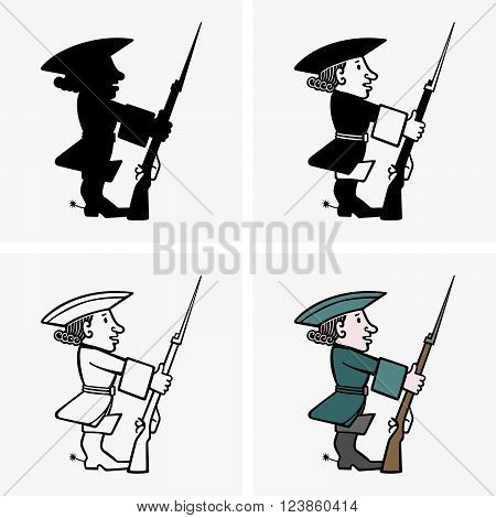 Four pictures of guardsman on grey background