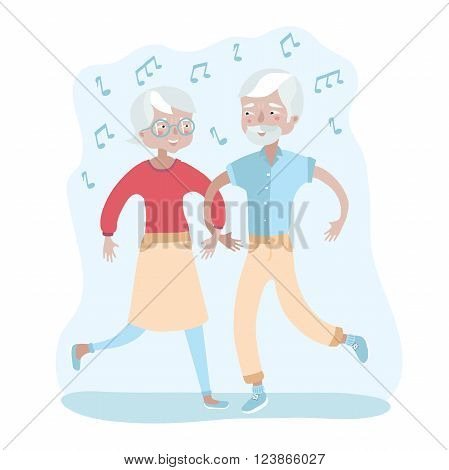 Vector illustration of happy elderly couple dancing