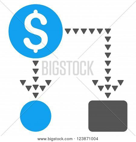 Cashflow Scheme vector icon. Style is bicolor flat icon symbol blue and gray colors white background triangle dots.