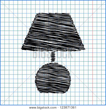 Stock Vector Illustration. Lamp icon with pen effect on paper.