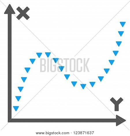 Dotted Function Graph vector icon. Style is bicolor flat icon symbol, blue and gray colors, white background, triangle dots.