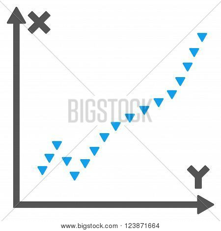 Dotted Function Plot vector icon. Style is bicolor flat icon symbol blue and gray colors white background triangle dots.
