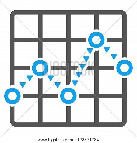 Dotted Line Grid Plot vector icon. Style is bicolor flat icon symbol blue and gray colors white background triangle dots.