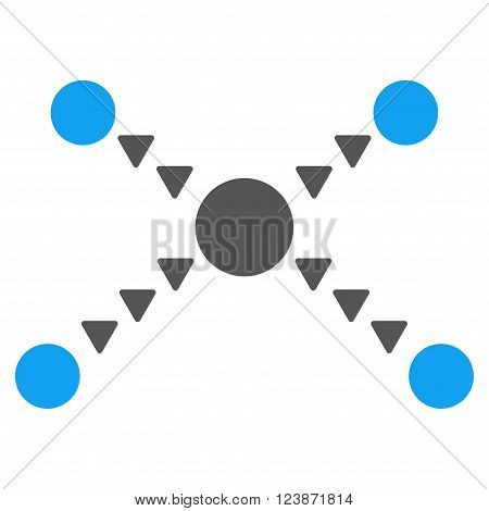 Dotted Links vector icon. Style is bicolor flat icon symbol blue and gray colors white background triangle dots.