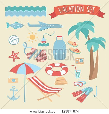 Illustration vector set vacation and beach elements for design