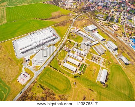 Aerial view to industrial zone and technology park on Dobrany suburb of Pilsen city in Czech Republic, Europe.