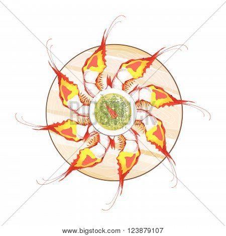 Thai Cuisine Grilled Giant River Prawn with Spicy and Sour Sauce. One of The Most Popular Dish in Thailand.