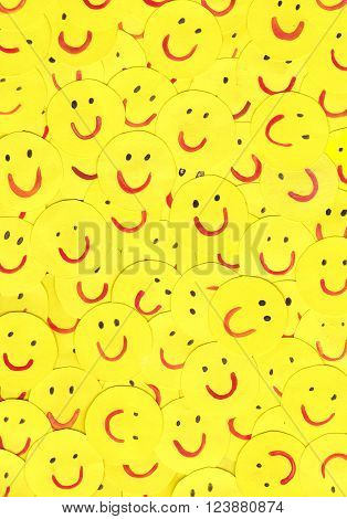 a lot of yellow smiley faces with eyes