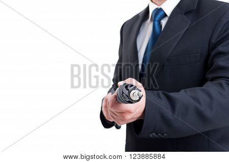 Business Man Holding Umbrella Like A Riffle
