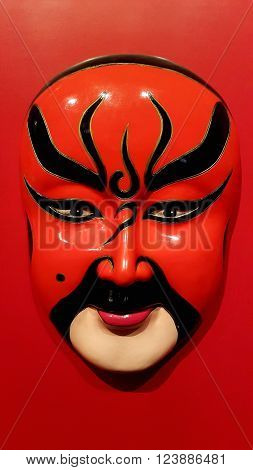 Chinese Traditional Opera Mask on red background