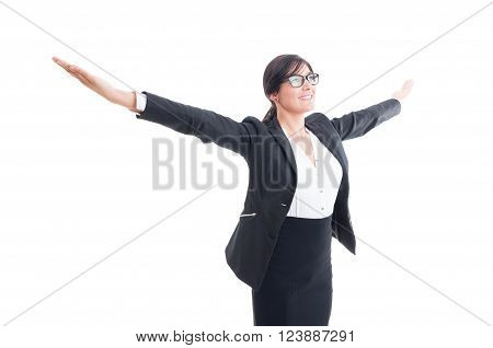Successful Business Woman With Arms Wide Open