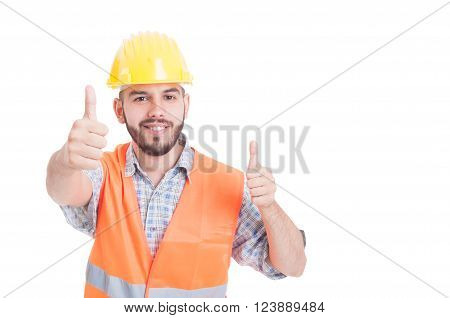 Successful Builder Or Engineer Showing Like Gesture