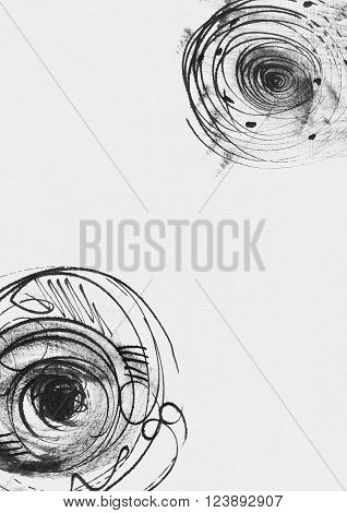 Simple vertical template with handdrawn ink circles hand made in freehand style laconic imperfect on textured white watercolor paper beautiful illustration for your presentation or any design.