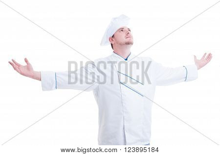 Chef Or Cook With Arms Wide Open Outstretched And Outspread