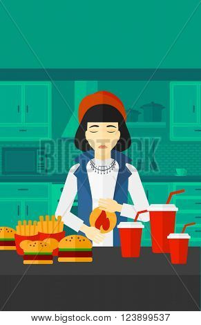 Woman suffering from heartburn.
