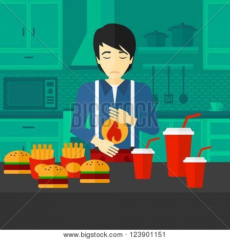 Man suffering from heartburn.