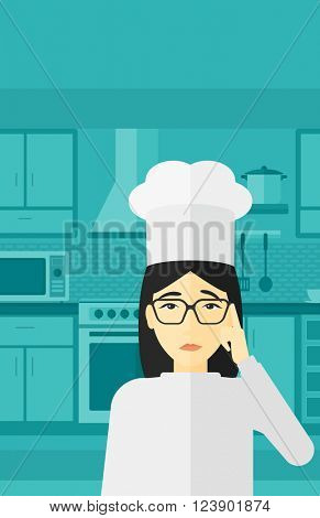 Chef pointing forefinger up.