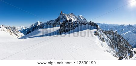 Mont Blanc, France: winter panorama on Geant Glacier and Valle Blanche from Punta Helbronne