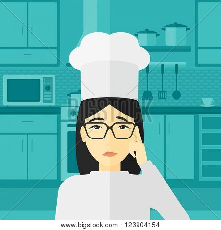 Chef pointing forefinger up.