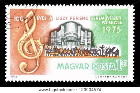 HUNGARY - CIRCA 1975 : Cancelled postage stamp printed by Hungary, that shows Ferenc Liszt Musical Academy.