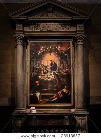 LUCCA, ITALY - JUNE 06, 2015: Altarpiece depicting the Last Supper by Tintoretto in Cathedral of St.Martin in Lucca, Italy, on June 06, 2015