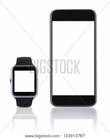 Smart watch sport with SmatPhone on white