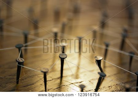 Rustic Nails In Wood Linked By Cotton