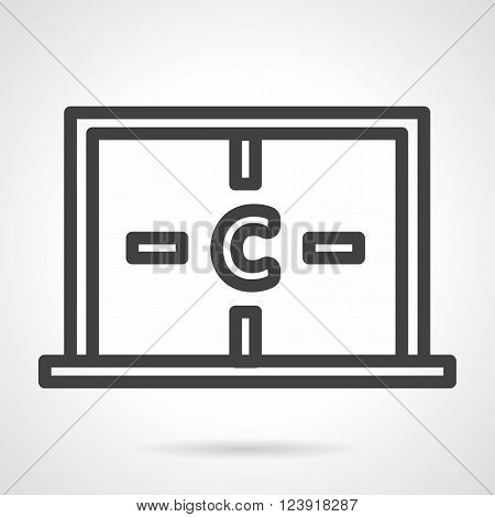 Chemistry and physics science. valence of carbon. Monitor with Carbon atom four connections. Education and science. Simple black line vector icon. Single element for web design, mobile app.