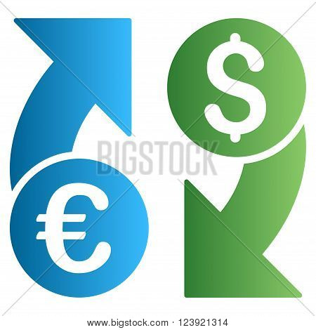 Dollar Euro Exchange vector toolbar icon for software design. Style is a gradient icon symbol on a white background.