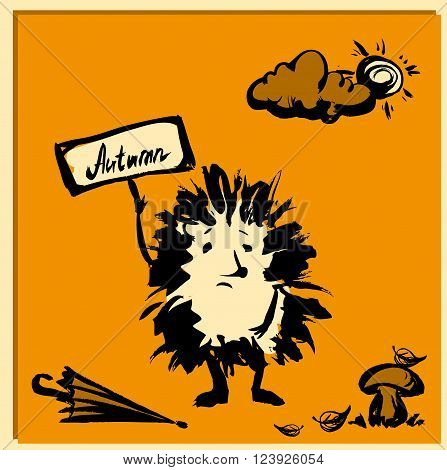 cute hedgehog with a sign, hand drawn, vector illustration