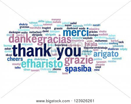 Concept or conceptual abstract thank you word cloud in different languages or multilingual for education or Thanksgiving Day