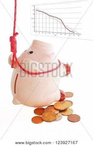 suicide of piggybank, 
metaphor of financial crisis