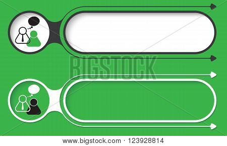 Two abstract buttons with arrows and people icon