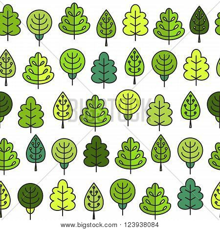 Seamless Pattern With Outline Stroke Icons With Green Tress.