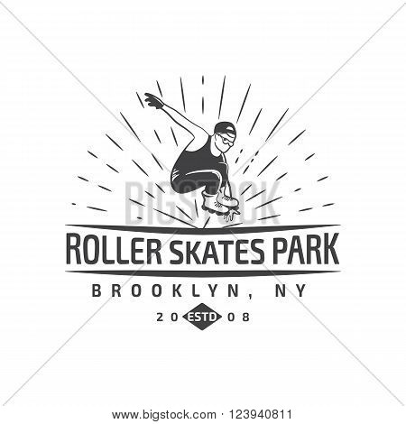 Vector of roller skating label, badge and design elements isolated on a white backgrounf with a man