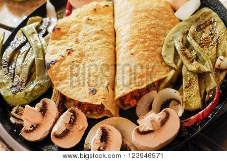 Tacos With Nopals On Hot Pan
