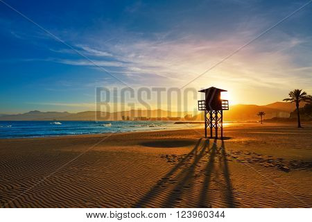 Cullera Playa los Olivos beach sunset in Mediterranean Valencia at Spain