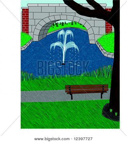 Parque con Banco y fuente