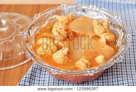 Hot and Spicy Curry of Water orange with fish. sour soup made of tamarind paste.
** Note: Shallow depth of field