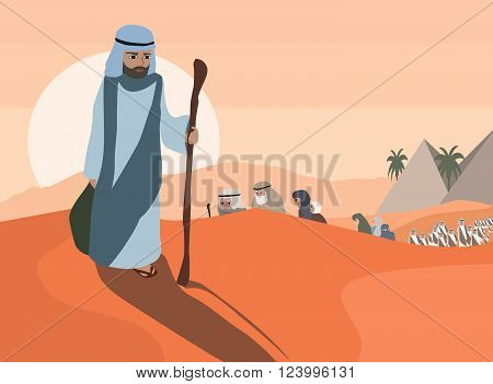 Exodus  of Jews from Egypt - vector cartoon  illustration